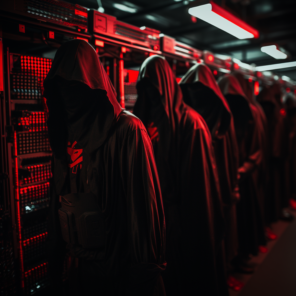 ninjas standing by red-lit server racks representing ninja proxy.