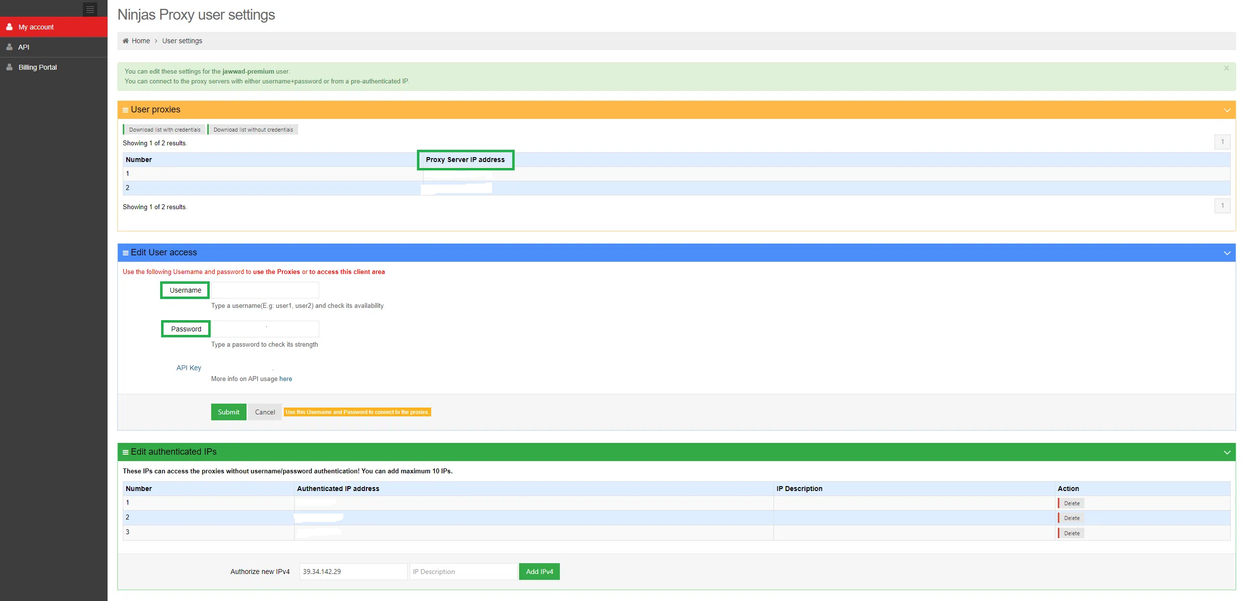 NinjaProxy dashboard